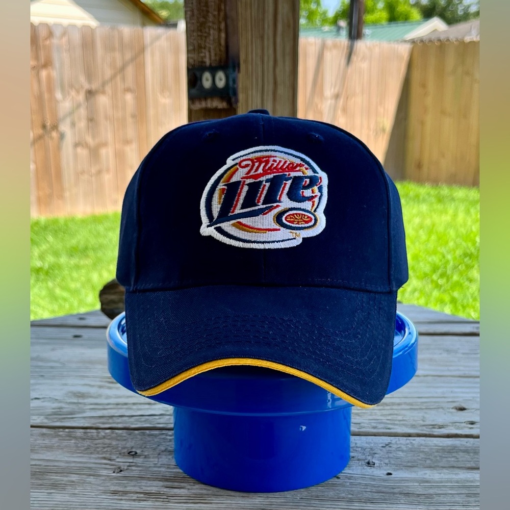 Miller Lite Cap Blue and Yellow Adjustable Hat New
